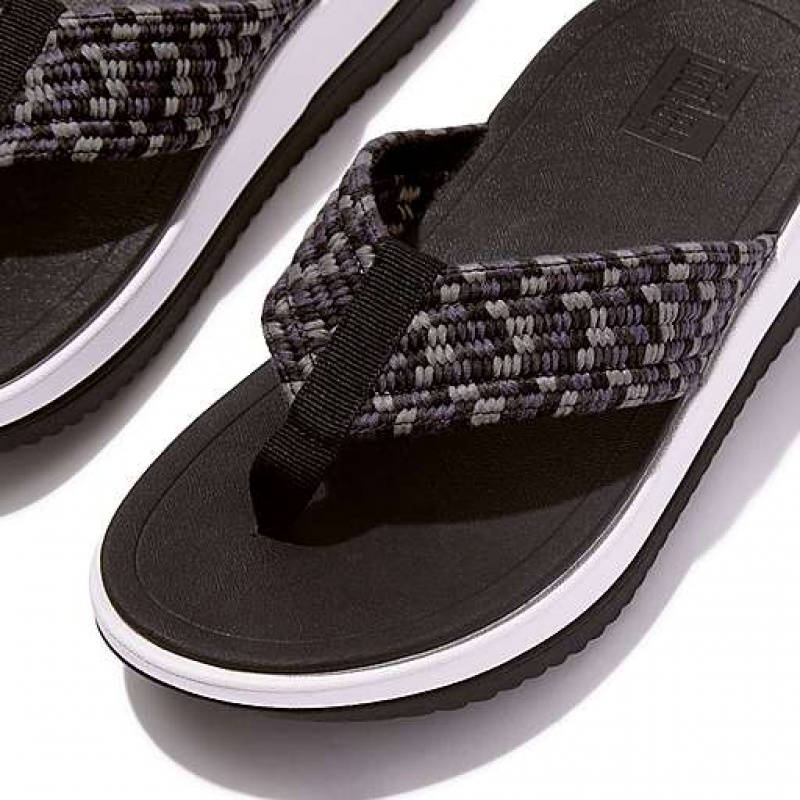 Black Women's FitFlop SURFF Art-Webbing Toe-Post Sandals | 3024-PVJBD