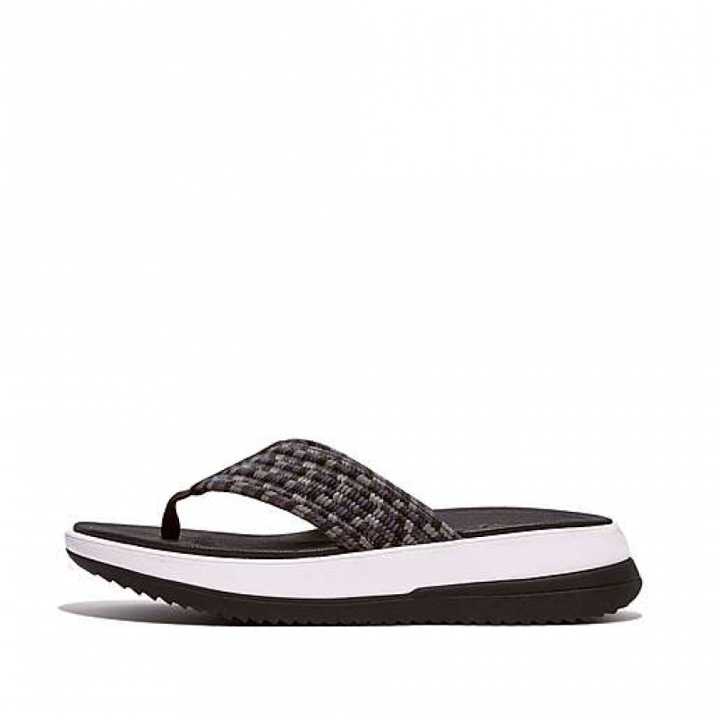 Black Women\'s FitFlop SURFF Art-Webbing Toe-Post Sandals | 3024-PVJBD