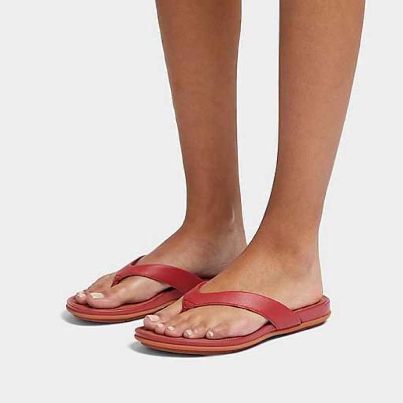 Blue Women's FitFlop GRACIE Leather Flip Flops | 0415-YNVCW