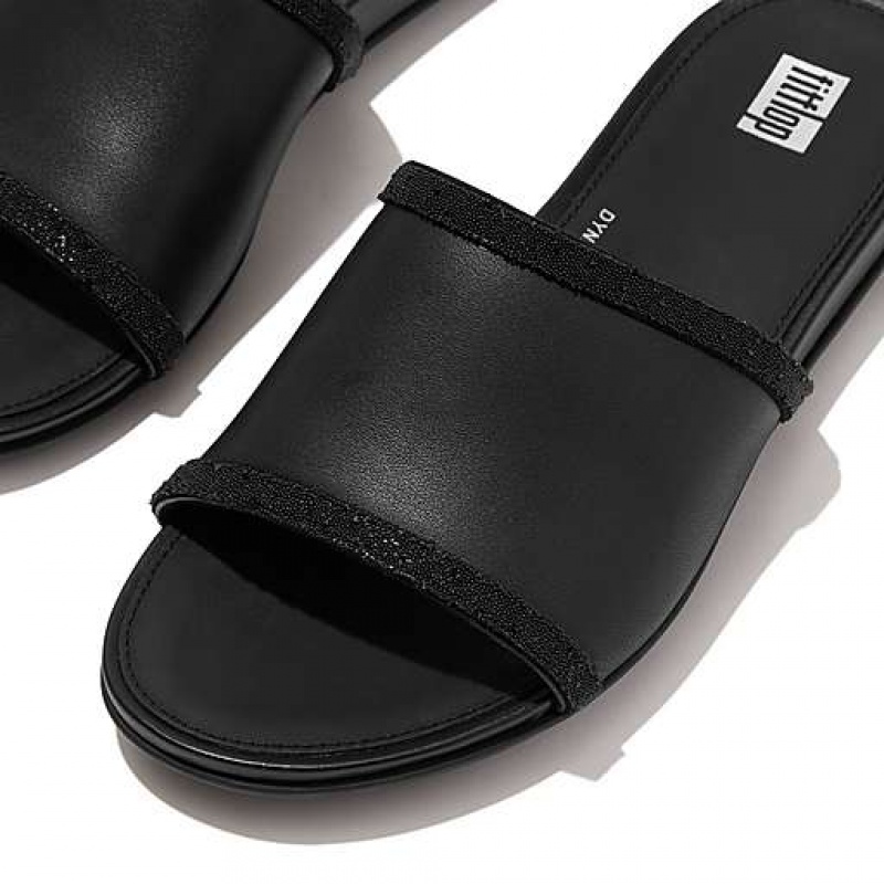 Blue Women's FitFlop GRACIE Opul-Trim Leather Slides | 4819-EGBLS