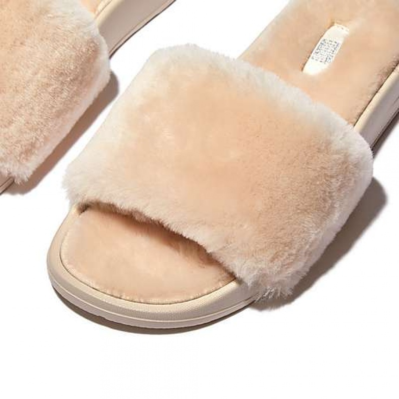 Blue Women's FitFlop IQUSHION Shearling Slippers | 4630-UYRIK