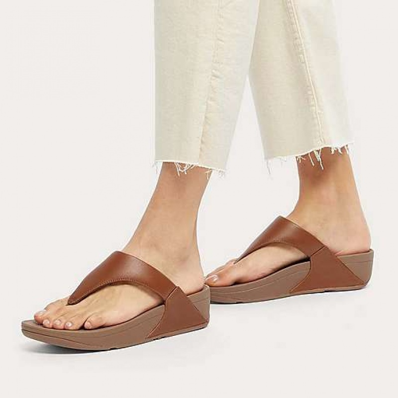 Brown Women's FitFlop LULU Leather Toe-Post Sandals | 5401-AZCUO