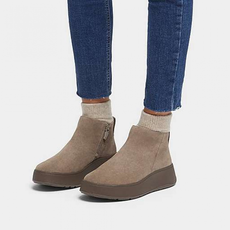 Green Women's FitFlop F-MODE Suede Flatform Zip Boots | 8472-RFHVU