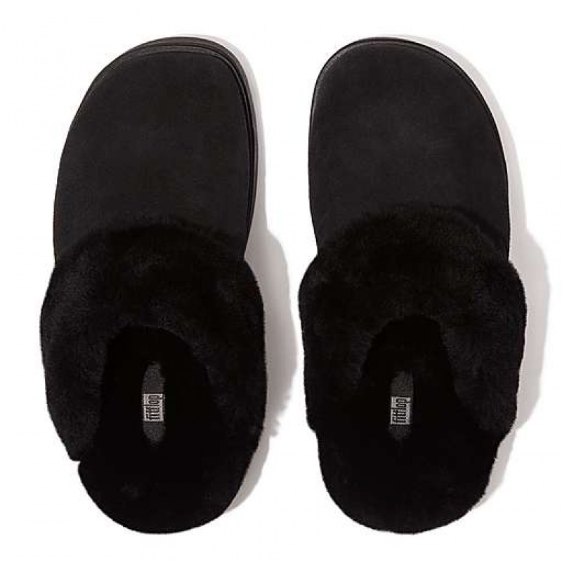 Green Women's FitFlop GEN-FF Shearling-Collar Suede Slippers | 0179-HOEFK