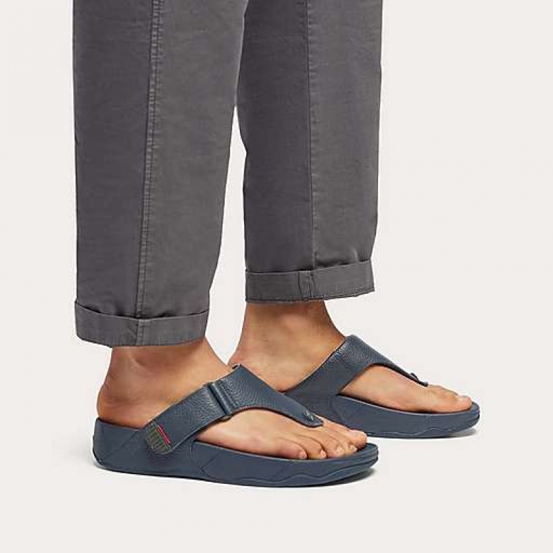 Grey Men's FitFlop TRAKK II Leather Toe-Post Sandals | 8576-ZANEL