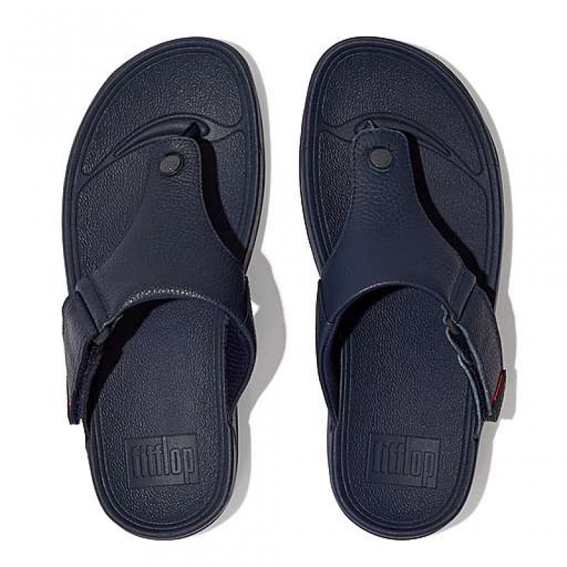 Grey Men's FitFlop TRAKK II Leather Toe-Post Sandals | 8576-ZANEL