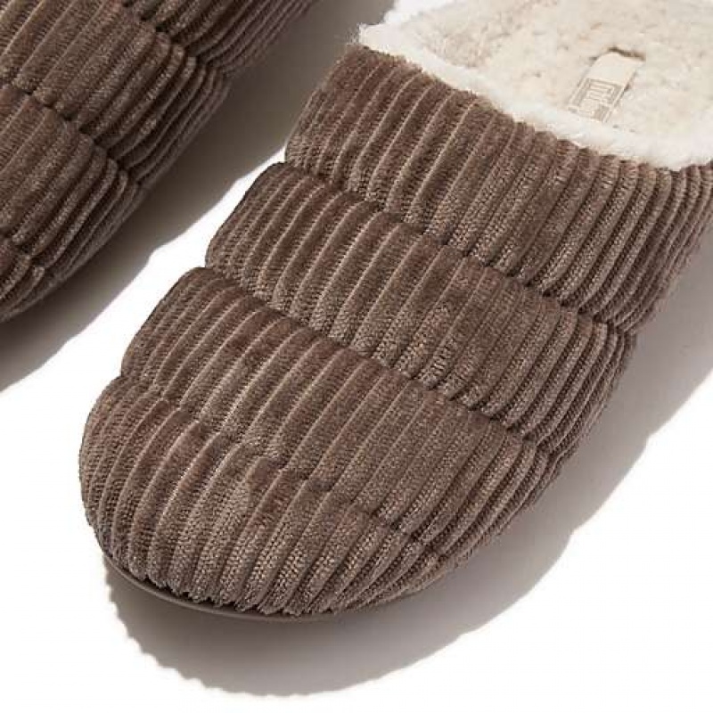 Grey Women's FitFlop CHRISSIE Biofleece-Lined Corduroy Slippers | 1738-IMCSA