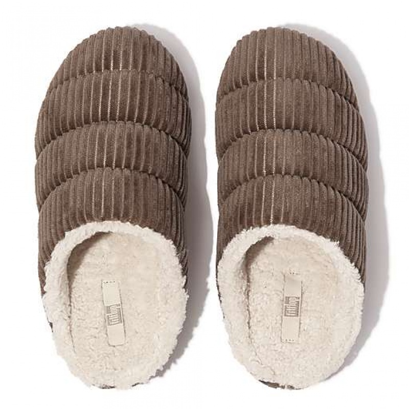 Grey Women's FitFlop CHRISSIE Biofleece-Lined Corduroy Slippers | 1738-IMCSA