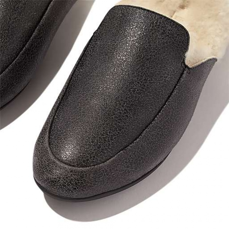 Grey Women's FitFlop GRACIE Double-Faced Shearling Leather Mules | 2984-GJKBM