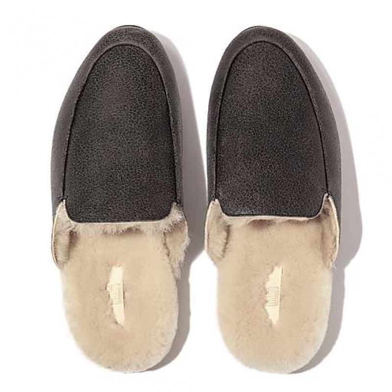 Grey Women's FitFlop GRACIE Double-Faced Shearling Leather Mules | 2984-GJKBM