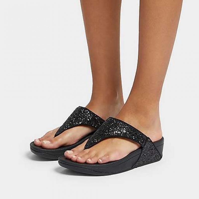 Grey Women's FitFlop LULU Glitter Toe-Post Sandals | 4397-HPZFJ