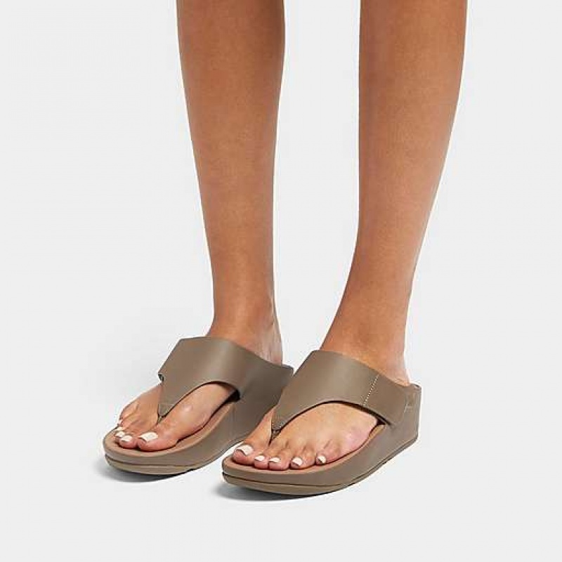 Grey Women's FitFlop SHUV Adjustable Leather Toe-Post Sandals | 9043-WALBI