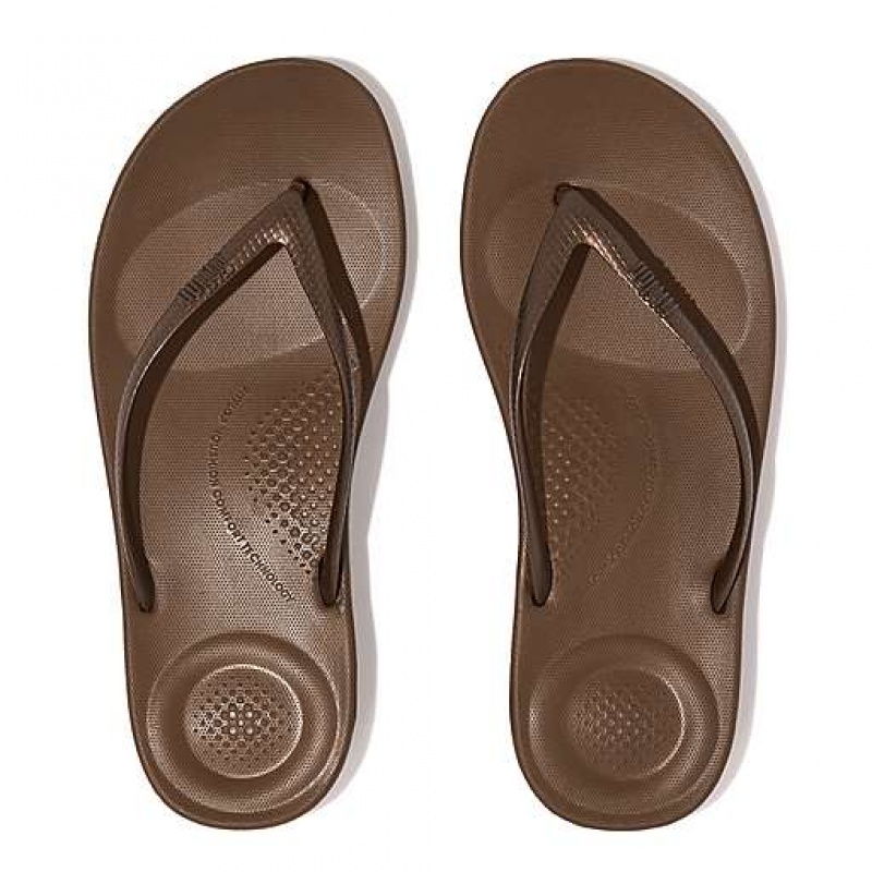 Khaki Women's FitFlop IQUSHION Ergonomic Flip Flops | 3508-HBQAX