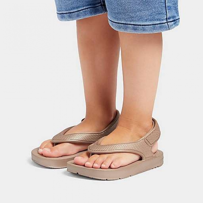 Lemon Kids' FitFlop IQUSHION Shimmer Ergonomic Back-Strap Flip Flops | 3175-XIDOR