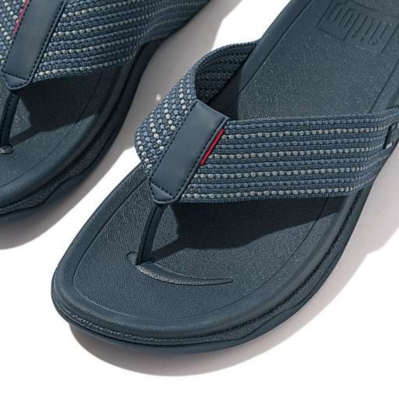 Metal / Stripes / Black Men's FitFlop SURFER Weave-Stripe Toe-Post Sandals | 7820-WVKMT