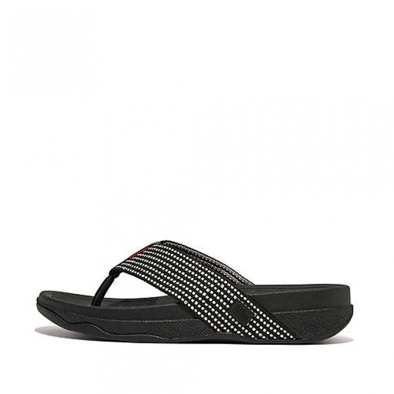 Metal / Stripes / Chocolate Men\'s FitFlop SURFER Weave-Stripe Toe-Post Sandals | 7586-SHPFD