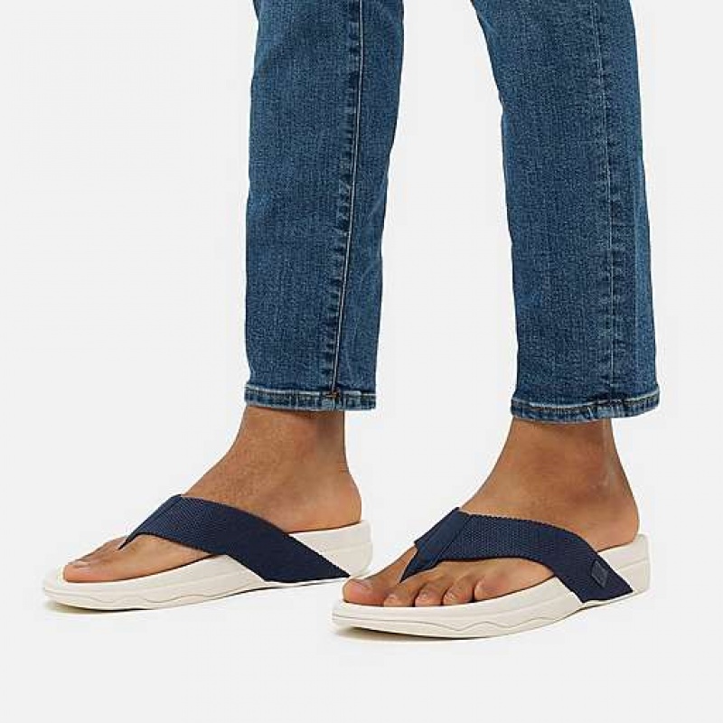 Metal / Stripes / Navy Men's FitFlop SURFER Toe-Post Sandals | 5290-TMYNU