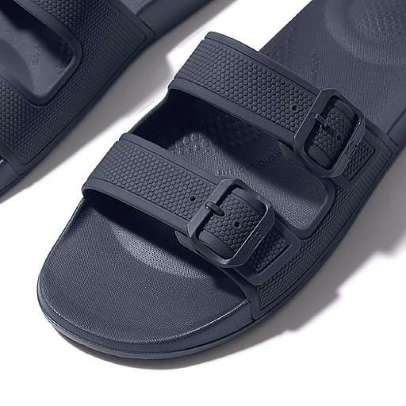 Navy Men's FitFlop IQUSHION IQUSHION Two-Bar Buckle Slides | 7469-BSHLE