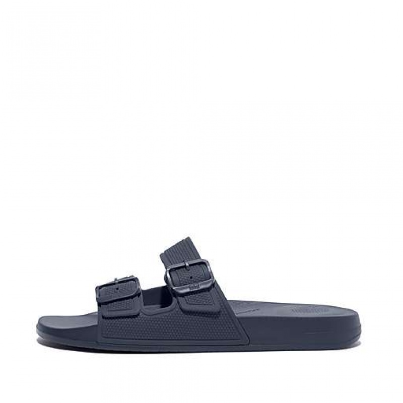 Navy Men\'s FitFlop IQUSHION IQUSHION Two-Bar Buckle Slides | 7469-BSHLE