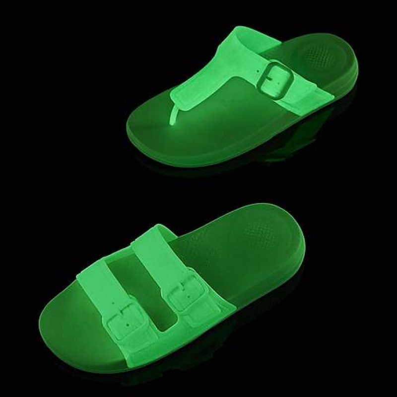 Navy Women's FitFlop IQUSHION Glow-In-The-Dark Adjustable Buckle Flip Flops | 5427-HVKAE