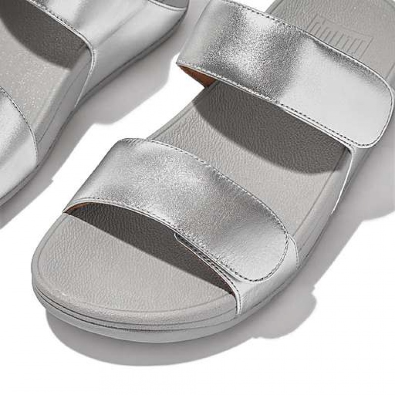 Navy Women's FitFlop LULU Adjustable Leather Slides | 1204-HZYLU