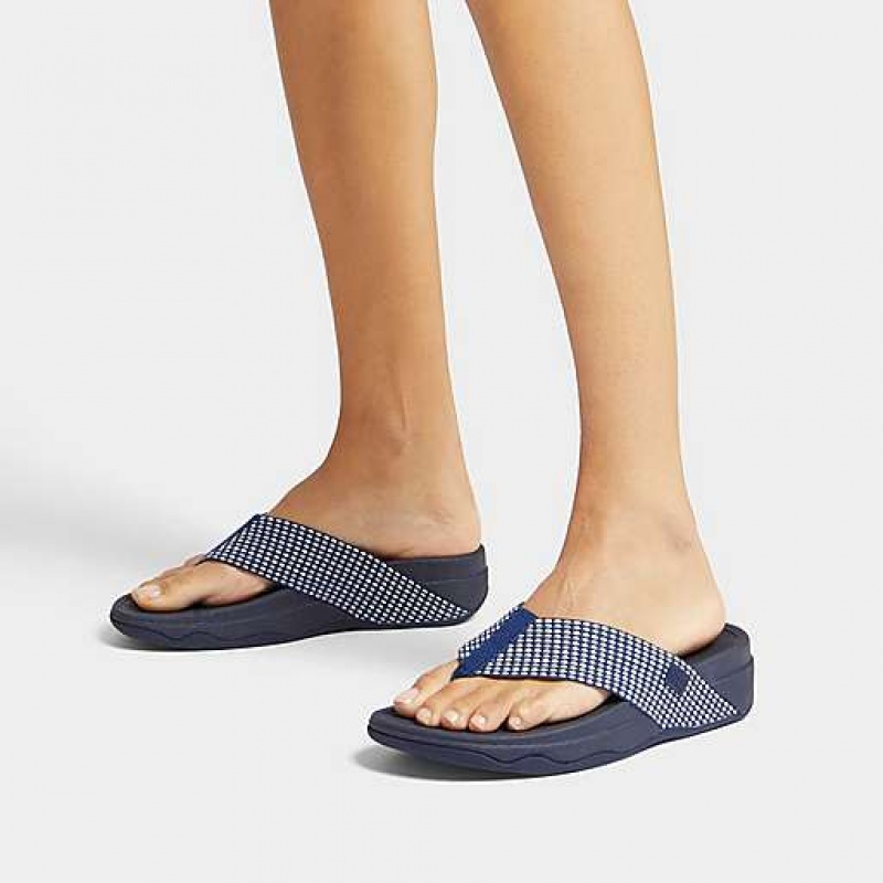 Navy Women's FitFlop SURFA Webbing Toe-Post Sandals | 5689-QIDUM