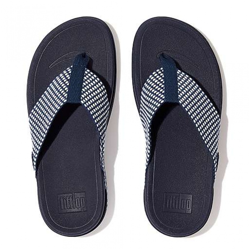 Navy Women's FitFlop SURFA Webbing Toe-Post Sandals | 5689-QIDUM