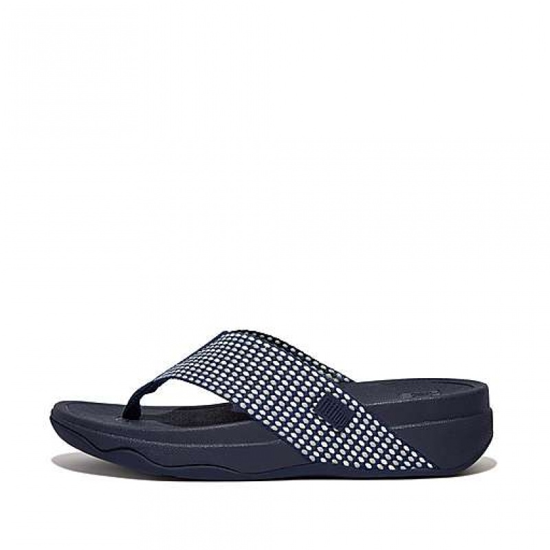 Navy Women\'s FitFlop SURFA Webbing Toe-Post Sandals | 5689-QIDUM