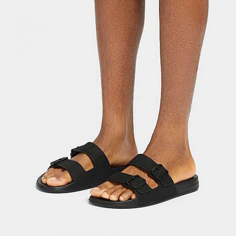 Pink Men's FitFlop IQUSHION Two-Bar Buckle Slides | 3985-QWAFJ