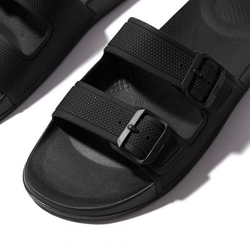 Pink Men's FitFlop IQUSHION Two-Bar Buckle Slides | 3985-QWAFJ