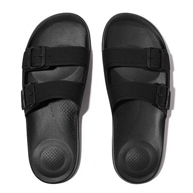 Pink Men's FitFlop IQUSHION Two-Bar Buckle Slides | 3985-QWAFJ