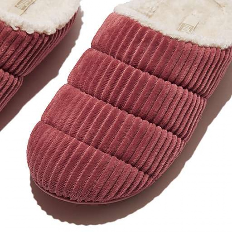 Pink Women's FitFlop CHRISSIE Biofleece-Lined Corduroy Slippers | 9748-JYWRE