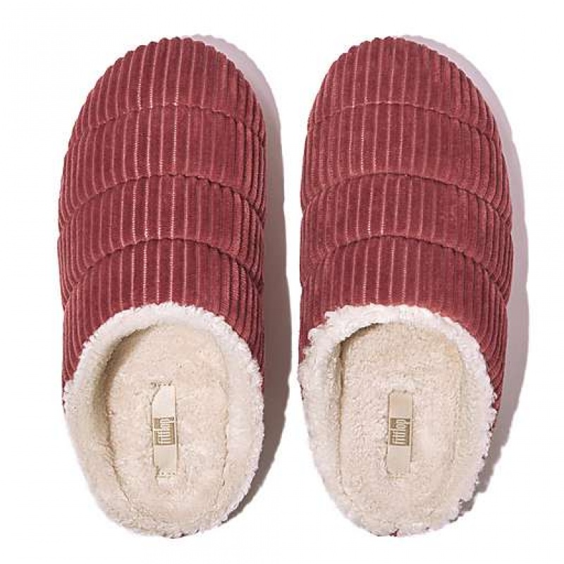 Pink Women's FitFlop CHRISSIE Biofleece-Lined Corduroy Slippers | 9748-JYWRE