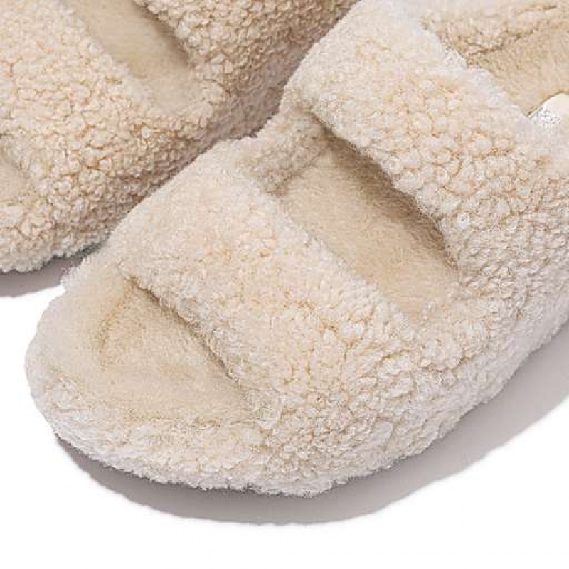 Pink Women's FitFlop SHUV Two-Bar Shearling Slippers | 3976-RZGWD