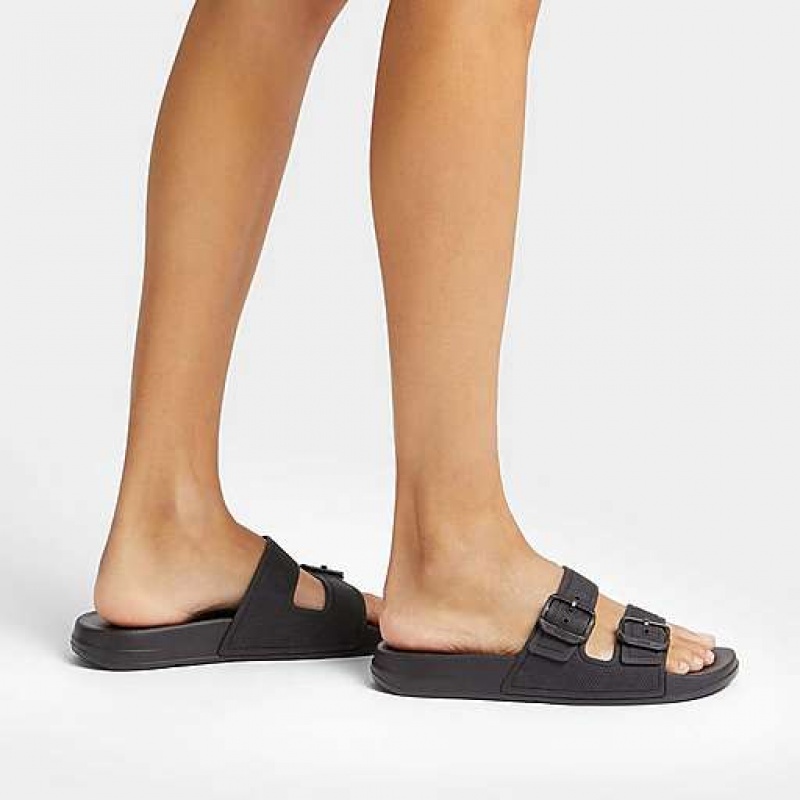 Red Women's FitFlop IQUSHION Two-Bar Buckle Slides | 4216-XVTIG