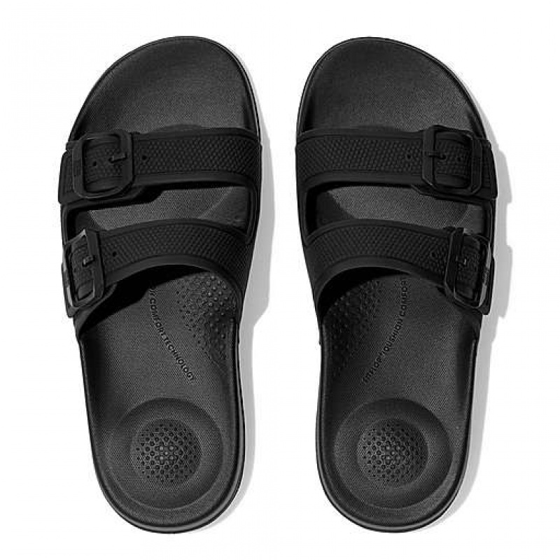 Red Women's FitFlop IQUSHION Two-Bar Buckle Slides | 4216-XVTIG