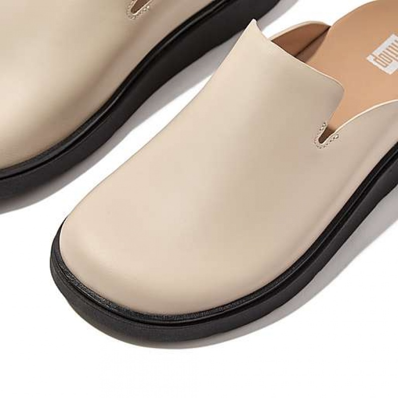 Silver Women's FitFlop GEN-FF Leather Mules | 3960-NEHZG