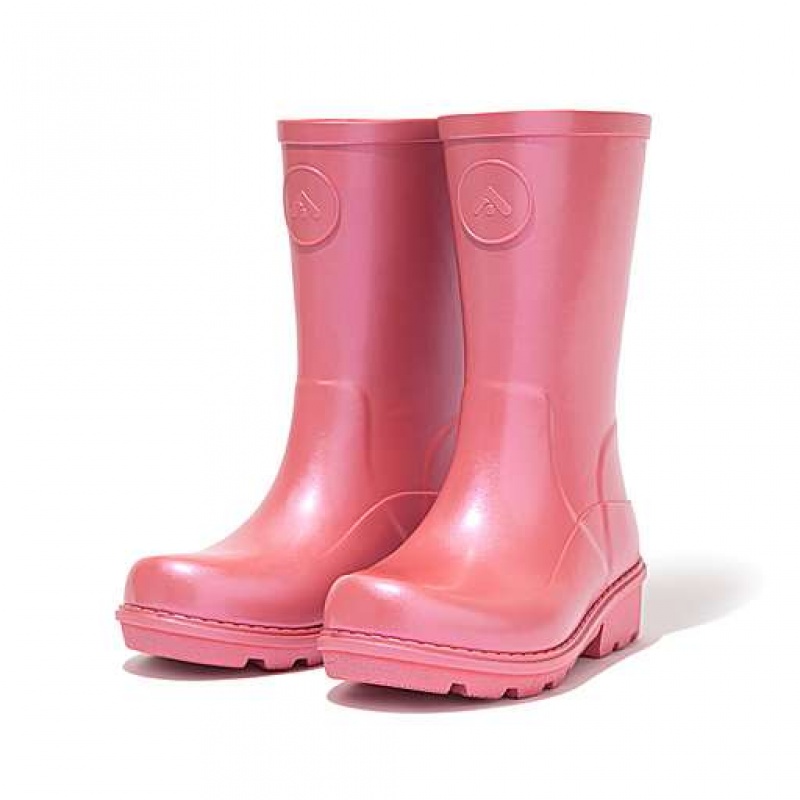 White Kids' FitFlop WONDERWELLY Pearlized Ergonomic Waterproof Wellington Boots | 0913-NYMFK