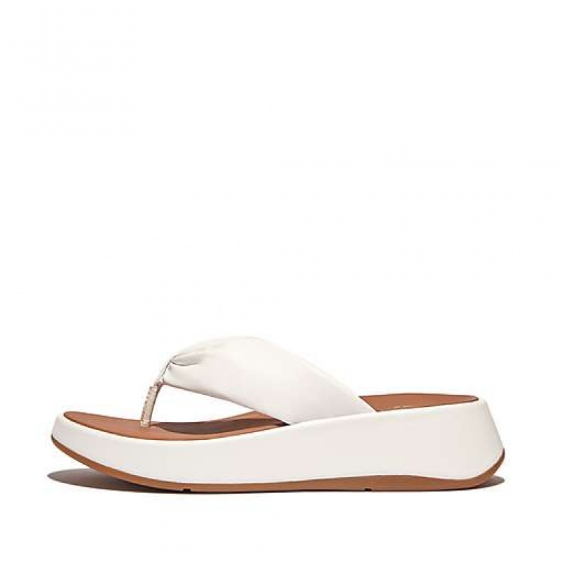 White Women\'s FitFlop F-MODE Leather-Twist Flatform Toe-Post Sandals | 8790-MDUZG