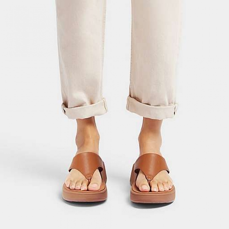 White Women's FitFlop F-MODE Leather Flatform Toe-Post Sandals | 7140-MIXDJ