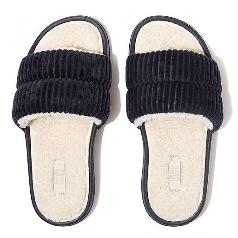 White Women's FitFlop IQUSHION Biofleece-Lined Corduroy Slippers | 9367-FPNHT