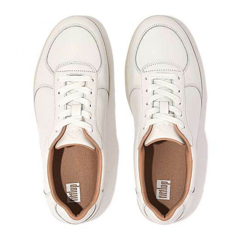 White Women's FitFlop RALLY Leather Panel Sneakers | 5726-MHADX